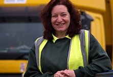 Photograph of a woman wearing a flourescent jacket